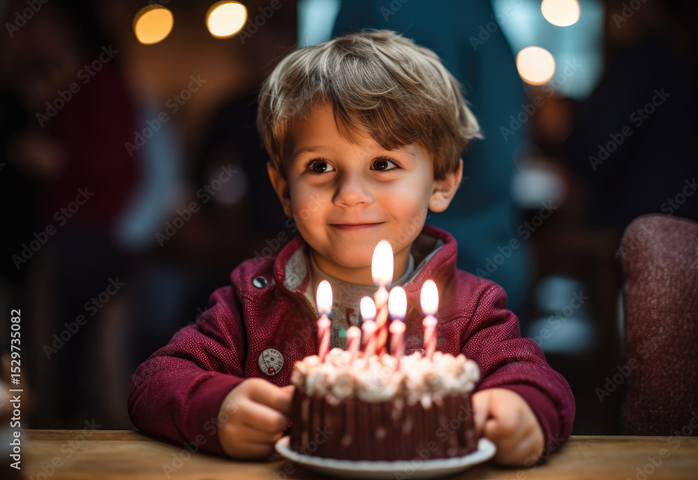 A delighted child smiles brightly as he celebrates a birthday, holding a chocolate cake adorned with lit candles, capturing the essence of joy and innocence in festive moments. A delighted child smiles brightly as he celebrates a birthday, holding a chocolate cake adorned with lit candles, capturing the essence of joy and innocence in festive moments.