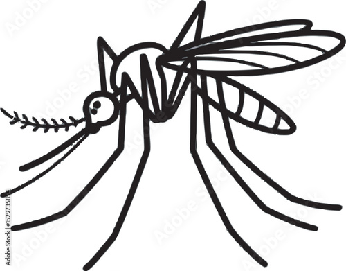 Black and White Mosquito Illustration Simple Line Drawing