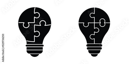 Light Bulb Silhouette with a Jigsaw Puzzle Piece Forming Inside Isolated on White Background
