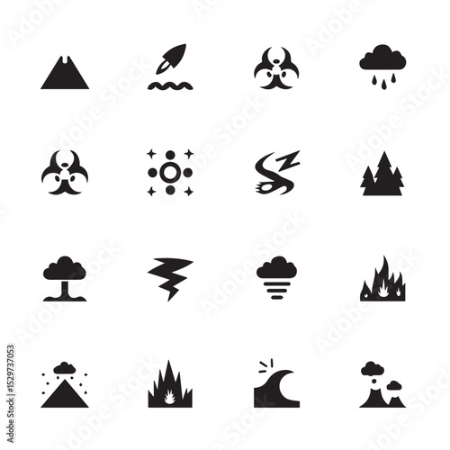 Collection of black disaster and nature icons