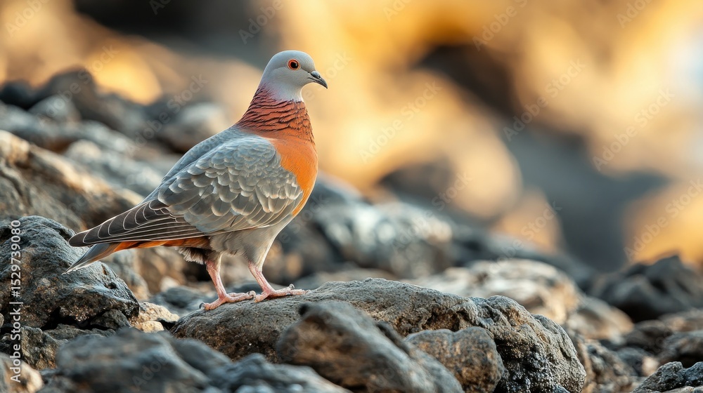 Bird dove standing on the rocky terrain of an island, background wallpaper AI generated image Bird dove standing on the rocky terrain of an island, background wallpaper AI generated image