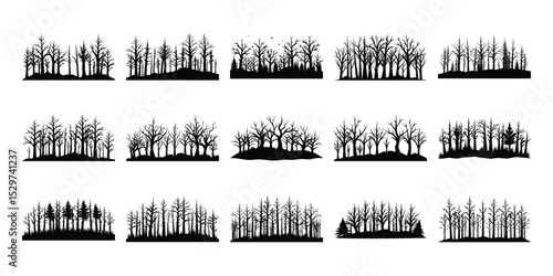 Dead tree silhouette set in a white background