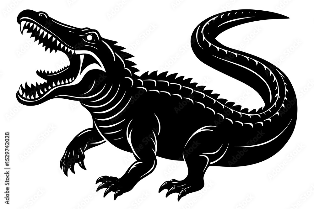 Fototapeta premium Aggressive black and white alligator illustration