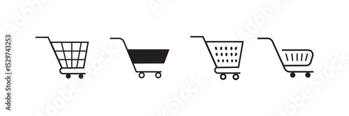 shopping cart icons set for web and UIUX design. Vector objects isolated on a white background, Shop cart icon set, buy and sale symbol. Full and empty shopping cart. Shopping basket icon sign