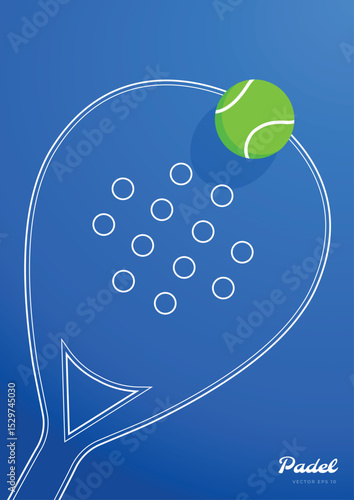 Padel ball hitting the chalk line of the racket on a blue background. Suitable for sports illustrations.