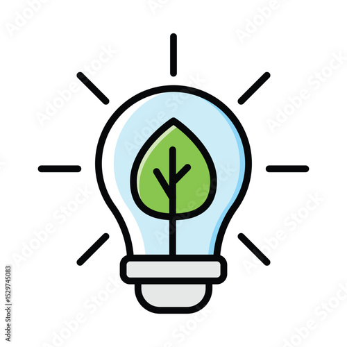 Lightbulb with a leaf inside, symbolizing sustainable energy and ecofriendly concepts. Suitable for environmental designs, renewable energy concepts, and green business themes.