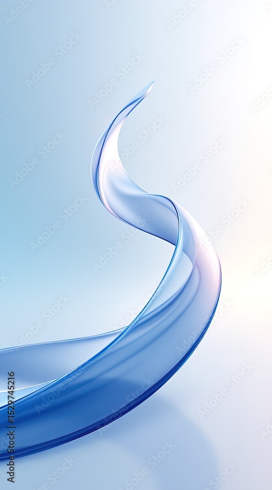 Obraz premium Elegant Blue Glass Ribbon Flowing on Gradient Background, Abstract Art Illustration