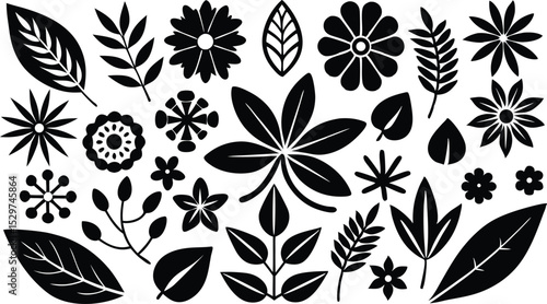 Large Collection of Flower Silhouettes – Botanical Silhouette Vector Bundle