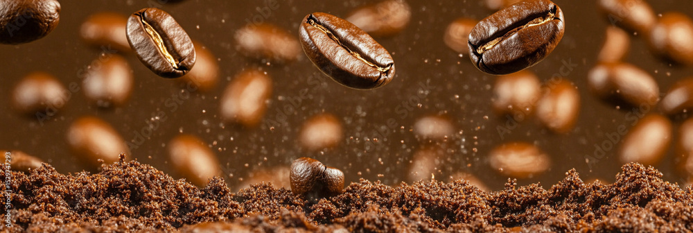 Floating coffee beans create a surreal brewing experience Generative AI Floating coffee beans create a surreal brewing experience Generative AI