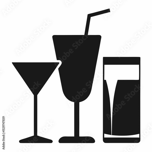 Margarita cocktail icon. Cocktail margarita glass icons set. Line and flat icon - stock vector.
