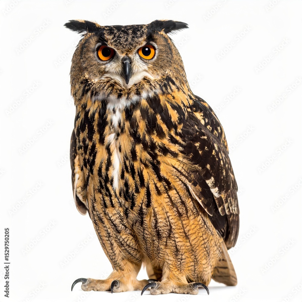 Fototapeta premium Owl sitting on white background, no shadow