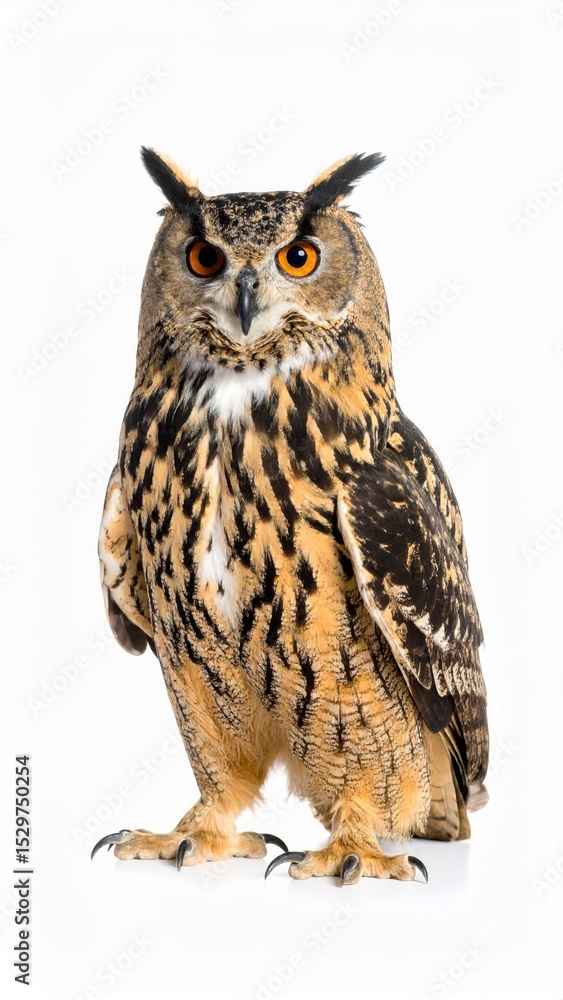 Fototapeta premium Owl sitting on white background, no shadow