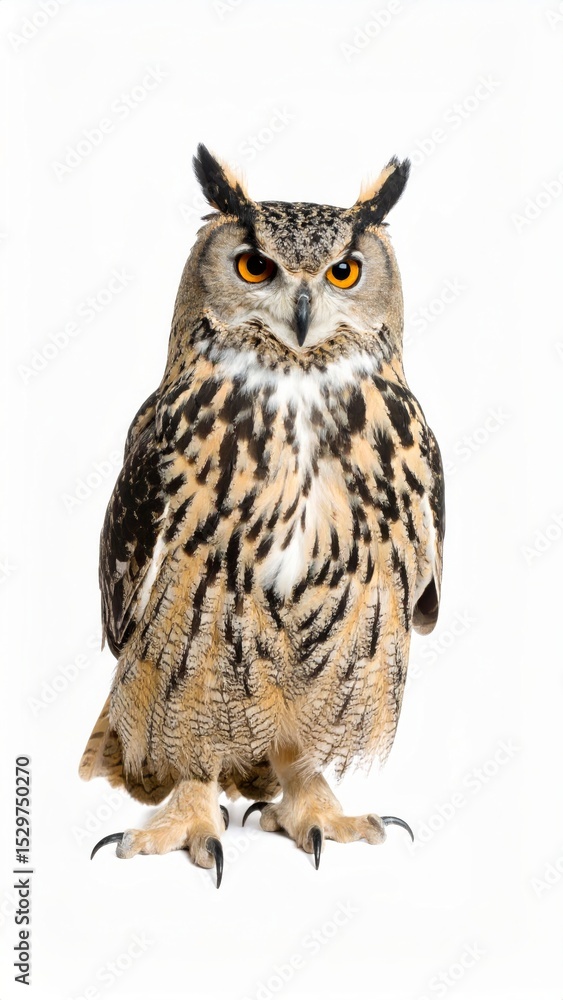 Fototapeta premium Owl sitting on white background, no shadow