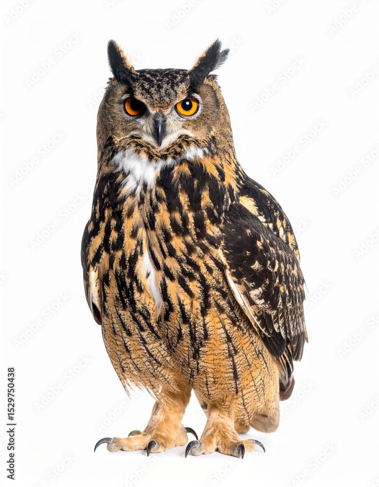 Fototapeta premium Owl sitting on white background, no shadow