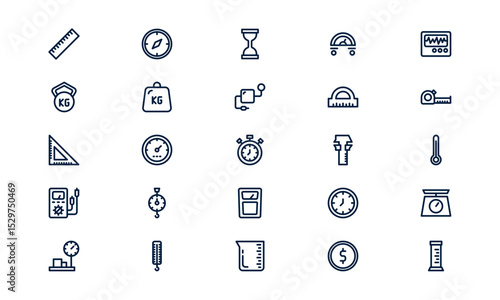 Measurement icon representing precision tools, data scale, and size evaluation in outline style