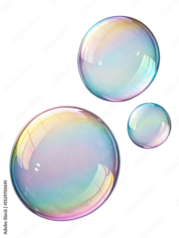 Obraz premium Beautiful soap bubbles float gracefully, reflecting spectrum of colors in their delicate forms