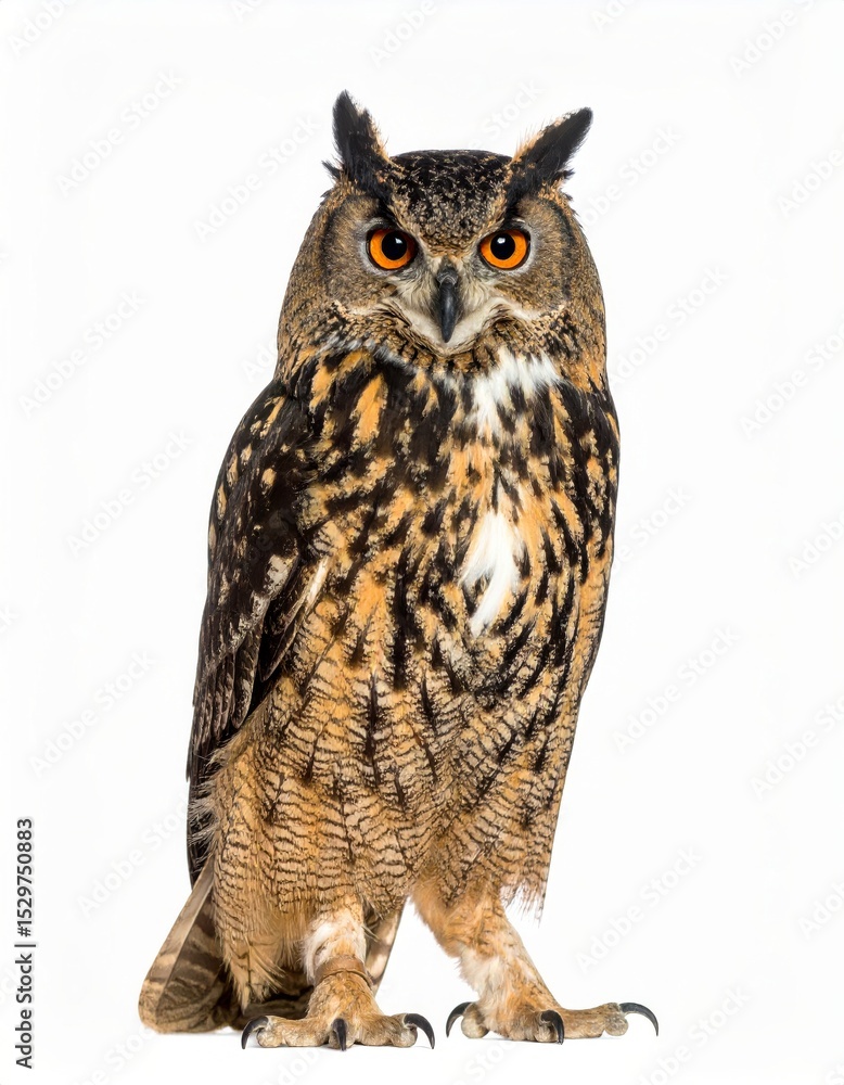 Fototapeta premium Owl sitting on white background, no shadow