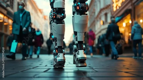 Wallpaper Mural Robotic Legs Amidst City Crowd: A Glimpse into the Future Torontodigital.ca