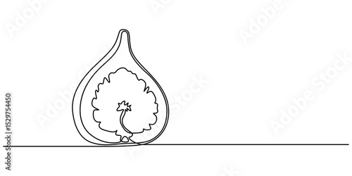 Abstract fig fruit with leaves, Continuous one line drawing isolated on white background, Continuous one single minimal line drawing Figs fruit, Single one line drawing whole healthy organic figs pro.