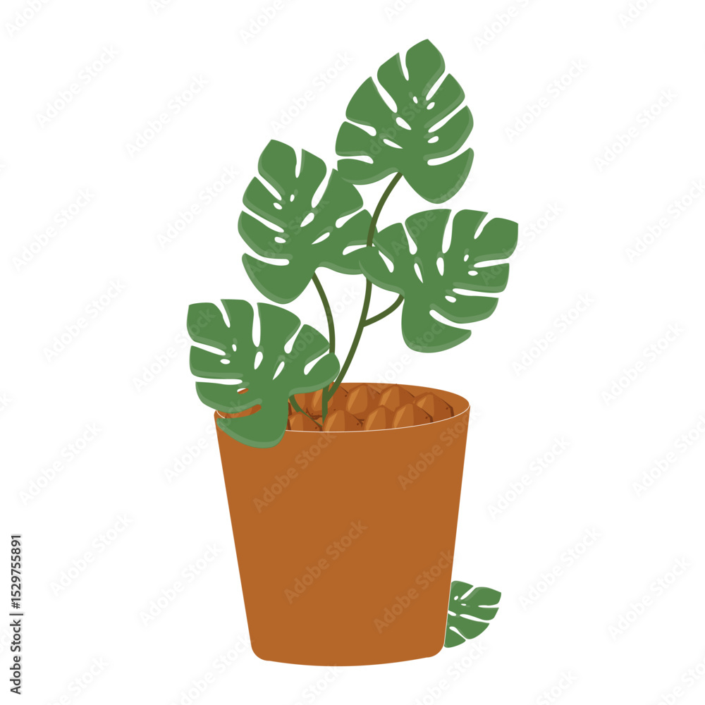 Minimalist Organic Potted Plant Illustration, Flat Design Green Leaf Plant in Simple Pot Isolated on White. Sustainable July Concept Minimalist Organic Potted Plant Illustration, Flat Design Green Leaf Plant in Simple Pot Isolated on White. Sustainable July Concept
