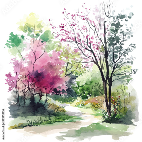 Artist Drawing Spring Outdoors, watercolor drawing vector, high quality, isolated on a white background.
