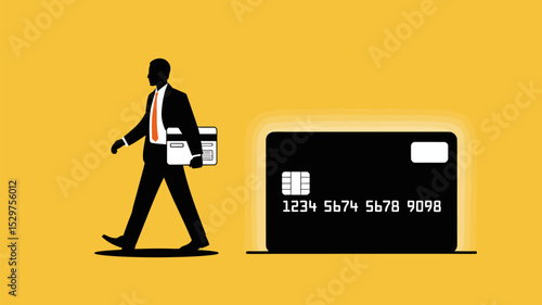 Credit card business man walking with card financial services and payment solutions concept design vector art editable stock vector illustration