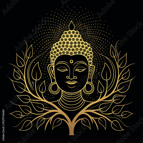 Golden Enlightenment: Buddha Amidst Sacred Leaves