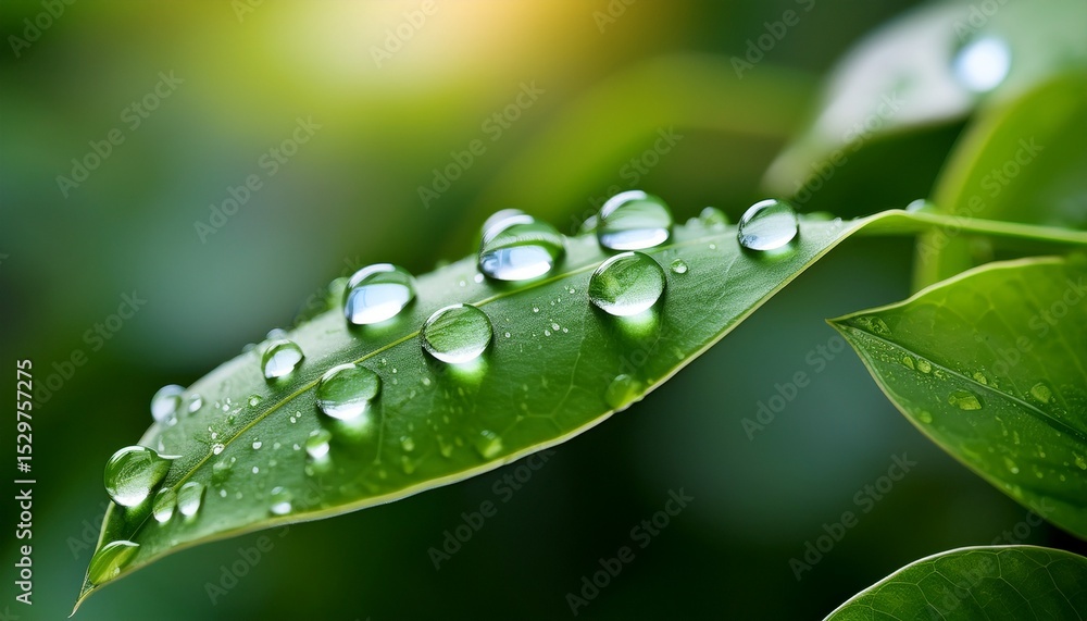 a detailed close up of water droplets on green leaves with the background softly out of focus a detailed close up of water droplets on green leaves with the background softly out of focus