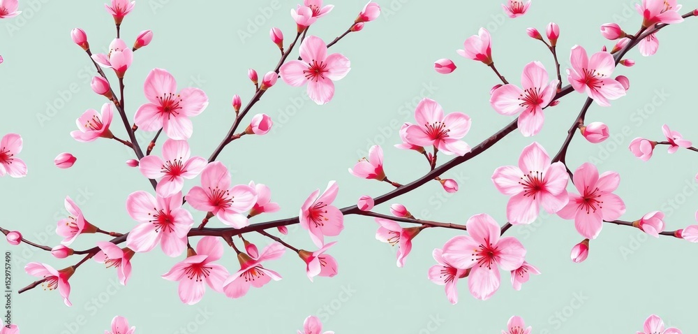 Delicate pink sakura blossoms in a continuous vector pattern, ideal for spring designs, sakura, cherry blossom Delicate pink sakura blossoms in a continuous vector pattern, ideal for spring designs, sakura, cherry blossom