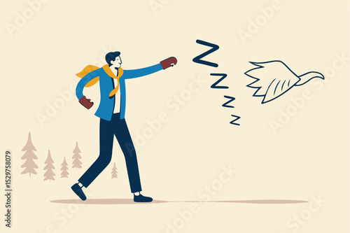 Procrastination and laziness, productivity and professional to fight with resistance and sleepy concept, alert businessman have some coffee wearing boxing gloves to fight with lazy sleepy symbol.