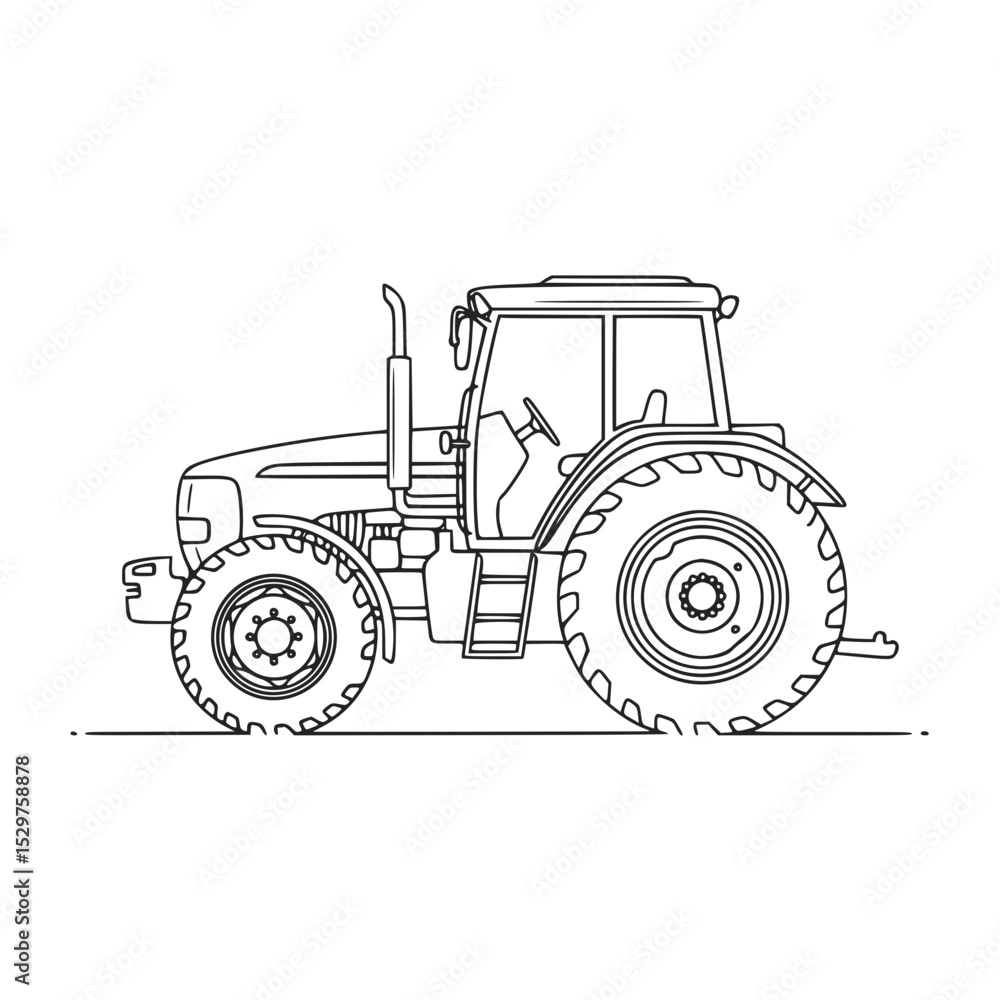 Obraz premium Line drawing of a tractor in side profile view 