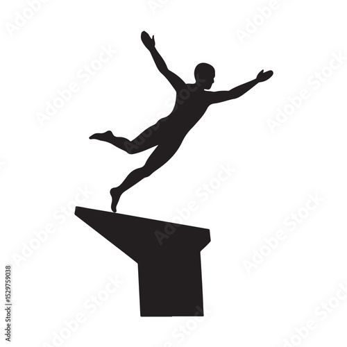 Silhouette of Diver Leaping Gracefully from High Diving Platform