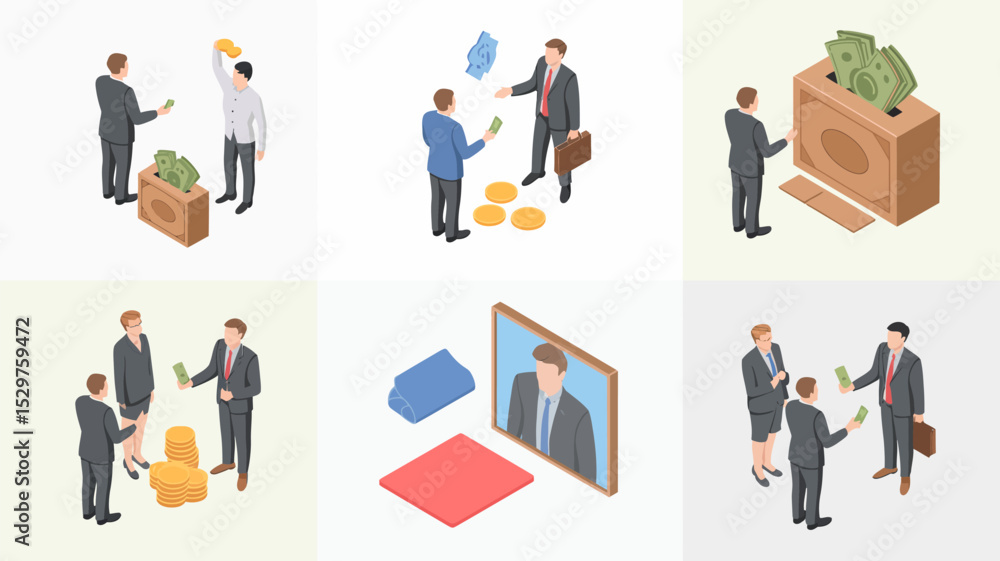 Obraz premium Isometric business finance investment money exchange donation fundraising concept illustration vector editable stock vector illustration