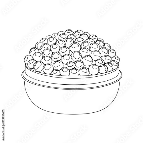 Line drawing of a bowl filled caviar on a white background  