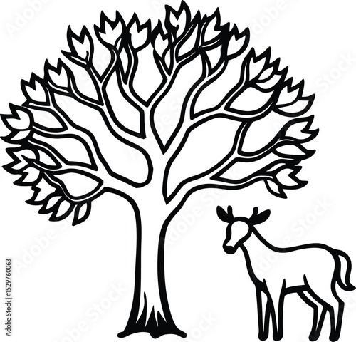 Wallpaper Mural tree with deer standing nearby   (1).eps Torontodigital.ca