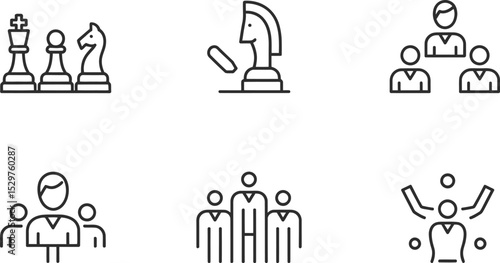 Leadership strategy management team building chess game planning success business competition icon set vector editable stock vector illustration