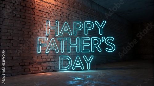 Father's Day Celebration: A glowing neon sign illuminates the words 