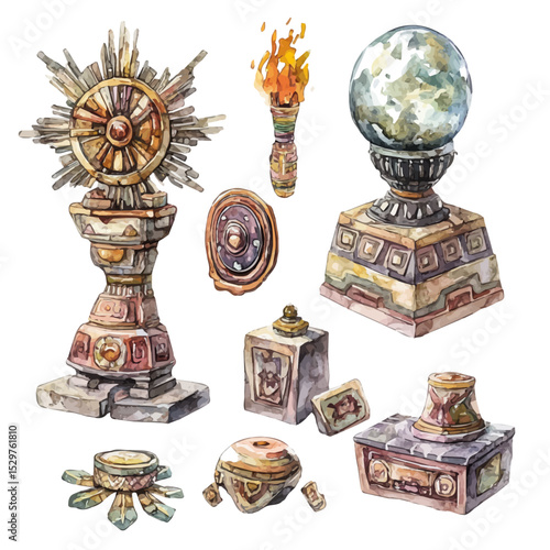 Artifacts Of Power, watercolor clipart vector, isolated on a white background.