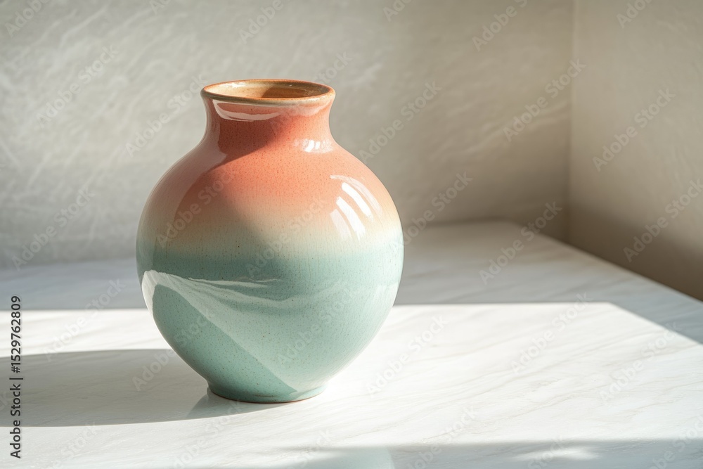 A beautiful ombre ceramic vase with a peach and teal gradient, adding a touch of elegance. A beautiful ombre ceramic vase with a peach and teal gradient, adding a touch of elegance.