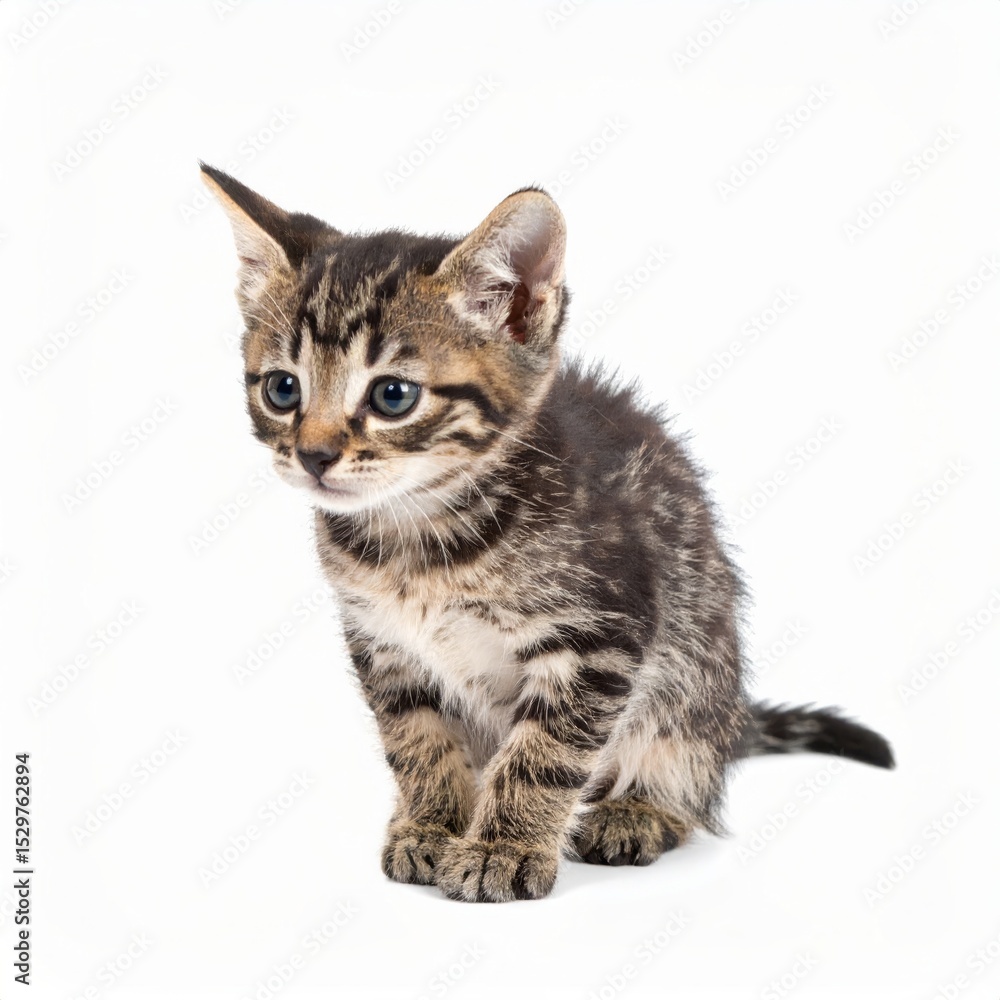 Obraz premium Happy kitten over white background