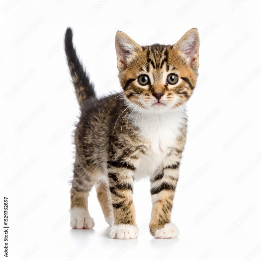 Fototapeta premium Happy kitten over white background