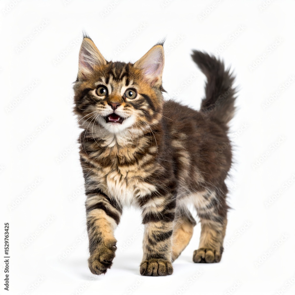 Obraz premium Happy kitten over white background