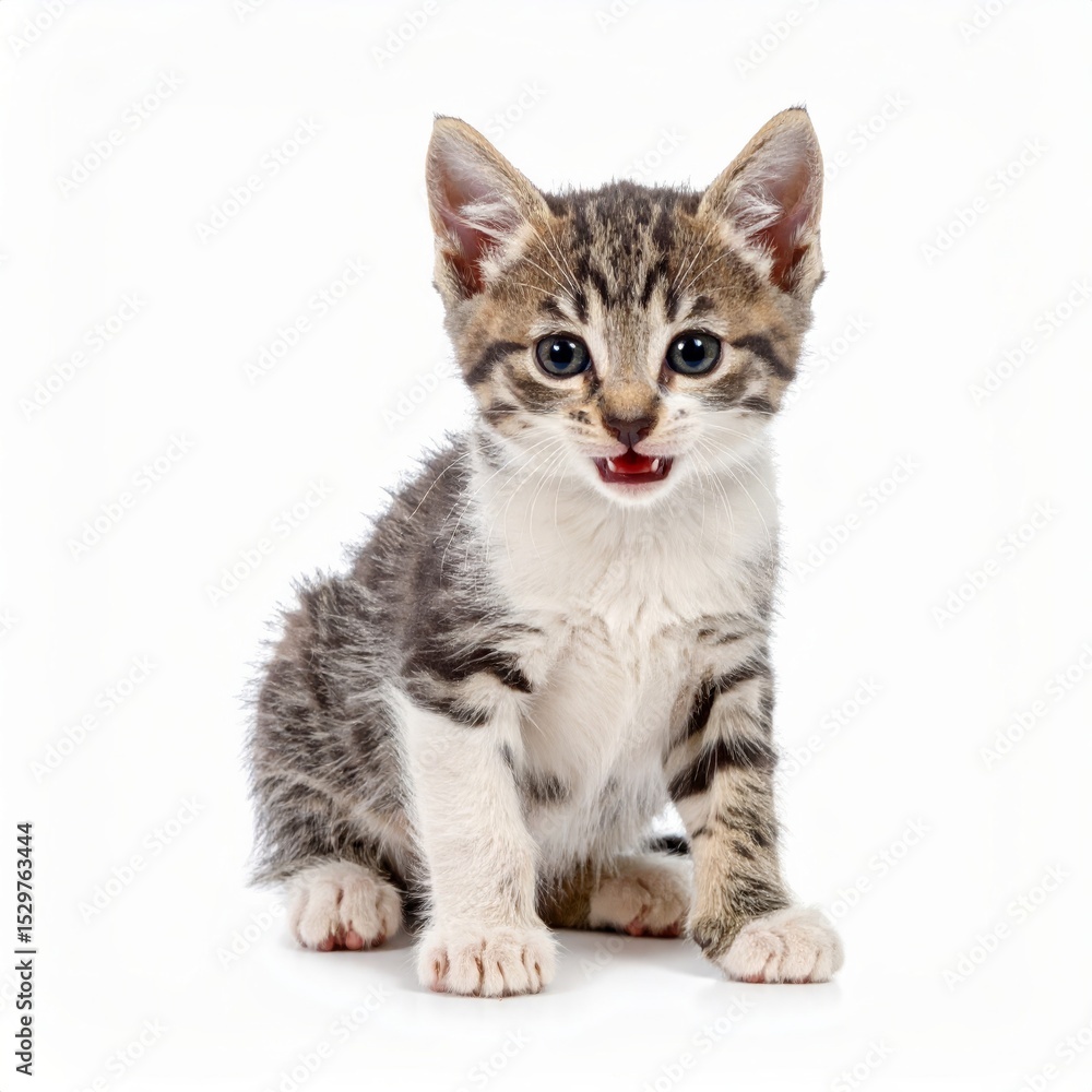 Obraz premium Happy kitten over white background