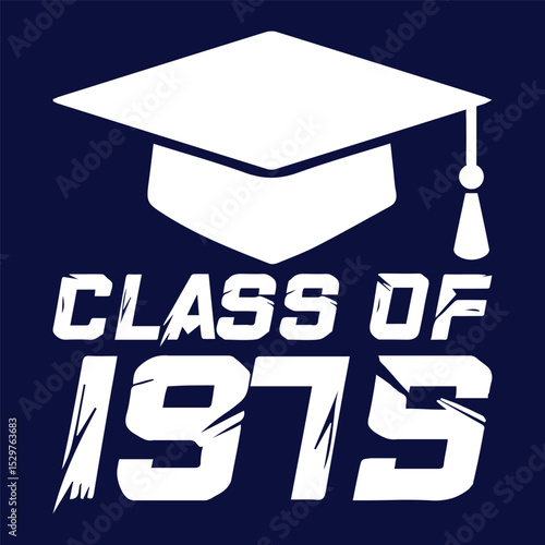 class of 1975 black lettering white background
