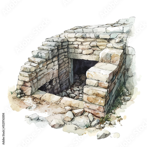 watercolor vector of Archaeological Excavations, isolated on a white background.