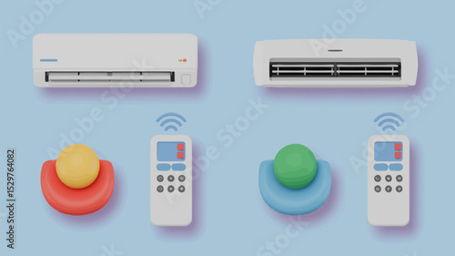 Air conditioner ac unit remote control system cooling heating appliance comfort temperature technology editable stock vector illustration