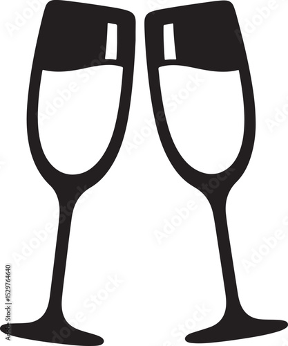 2 wineglass in toast silhouette vector icon, wine glass vector silhouette vector isolated in white background