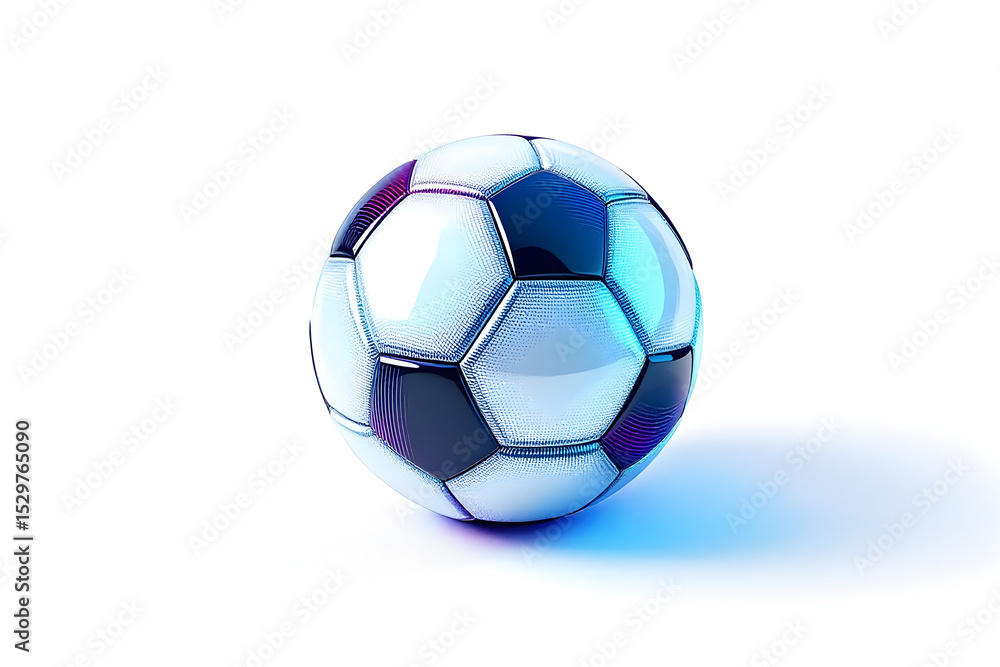 Naklejka premium Futuristic Soccer Ball with Metallic Surface and Blue Highlights on White Background