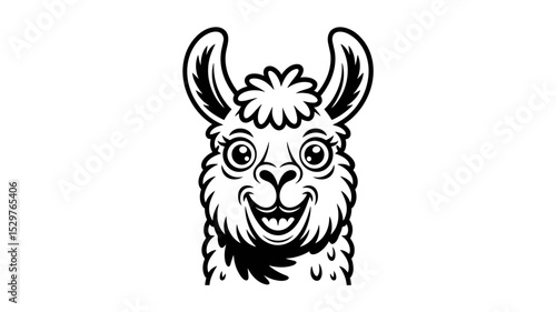 Smiling Cartoon Llama Illustration, Cute Llama Head Drawing