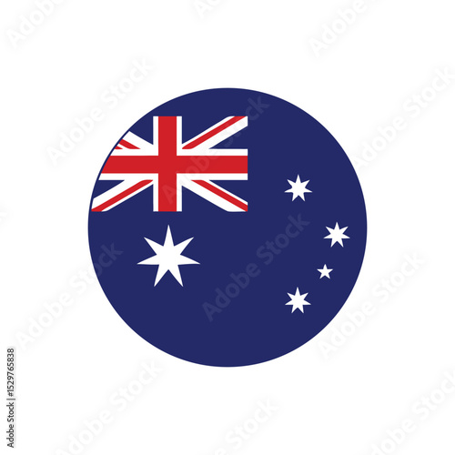 Australian national flag inside a circular shape with Union Jack and stars